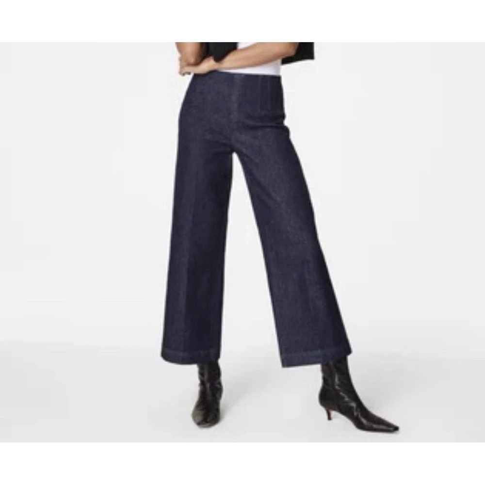 SPANX 3X Dark Wash Wide Leg Pull On Cropped Stretch Denim Jeans